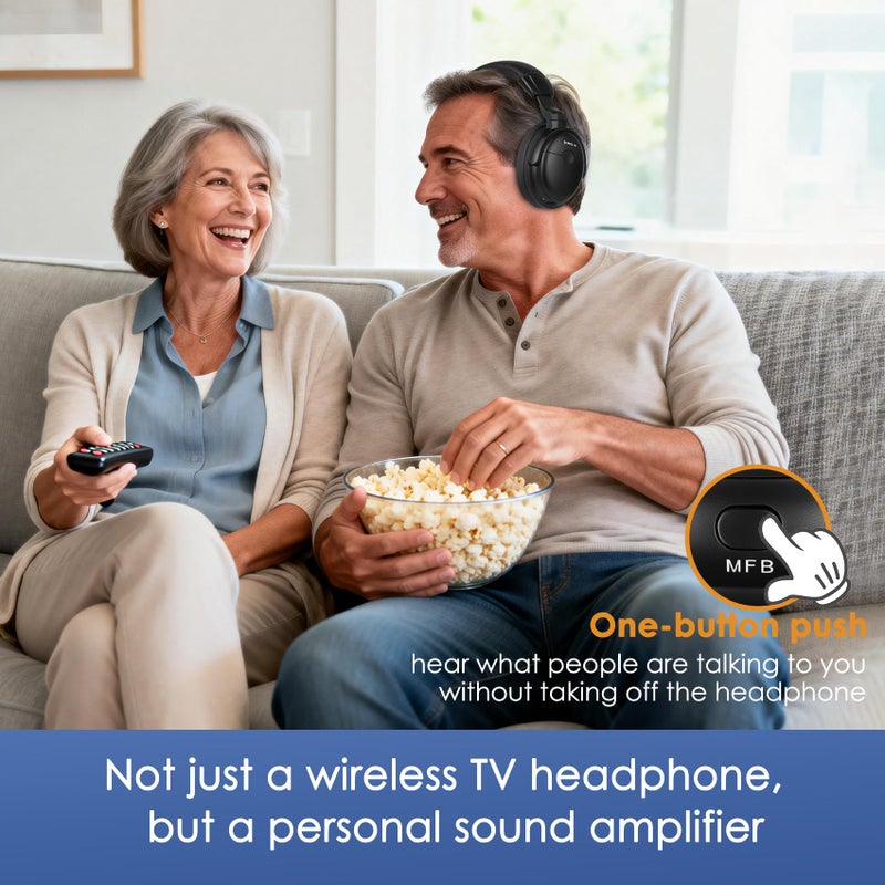 SIMOLIO Wireless TV Headphones with Clear Dialog Mode, Enhanced Voice & Spare Battery for Seniors & Hard of Hearing, L/R Balance Volume Control, No Audio Lag, Long Range - Image 4